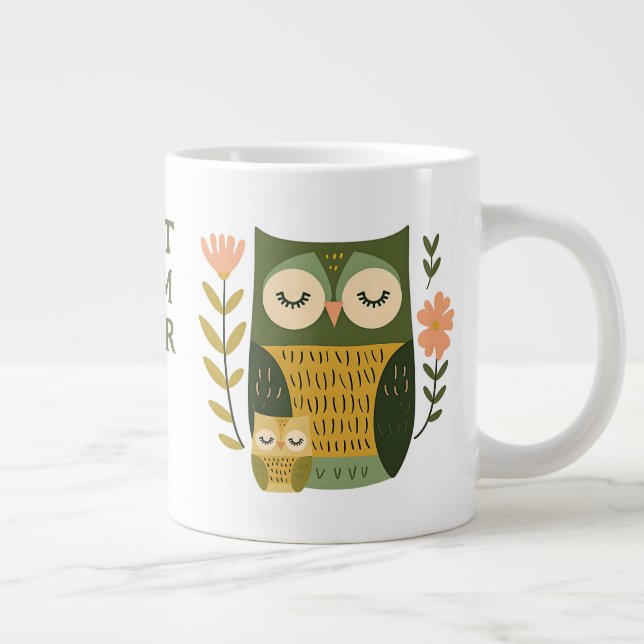 Cute Mama Owl& Owlet Best Mom Ever Mother's Day Large Coffee Mug (Right)