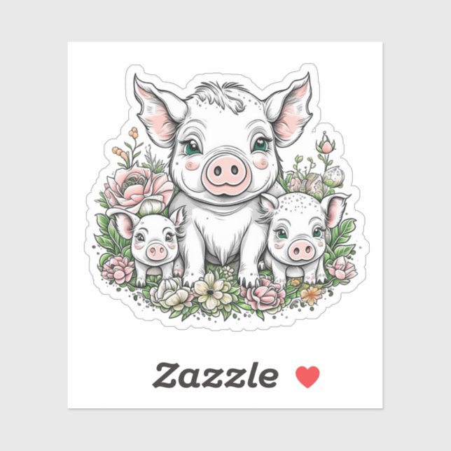 Cute Mama Pigs and Piglets in Flowers (Sheet)