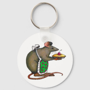 Cute Mama Rat With Pie: Drawing: Colour Pencil Key Ring