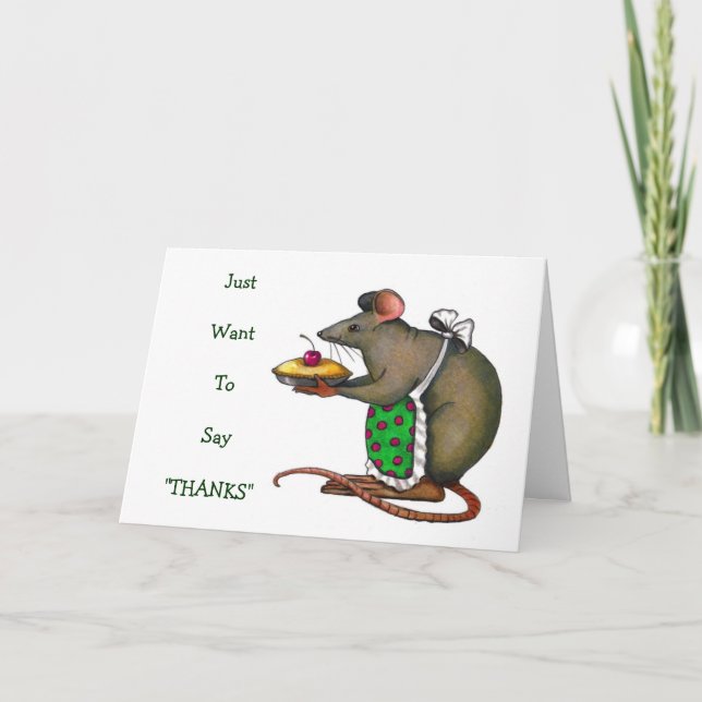 Cute Mama Rat With Pie: Drawing: Thank You Card (Front)