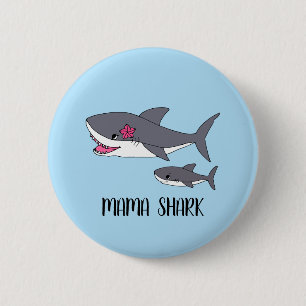 Cute Mama Shark and Baby Shark Button