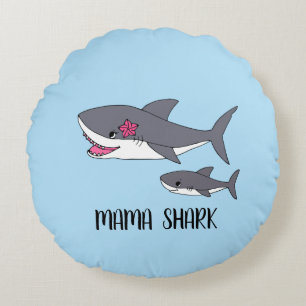 Cute Mama Shark and Baby Shark Round Cushion