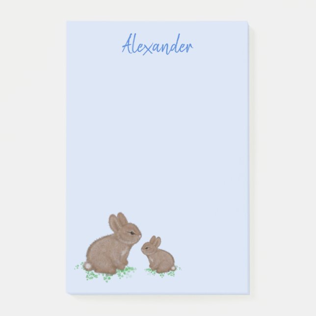 Cute Mama with Baby Bunny in Clover Blue Post-it Notes (Front)