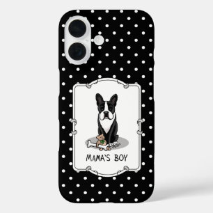 Cute Mama's Boy Boston Terrier (black) iPhone 16 Case