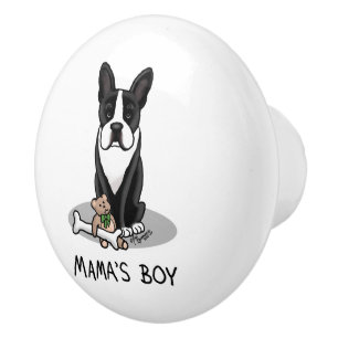 Cute Mama's Boy Boston Terrier (black) Dog Ceramic Knob