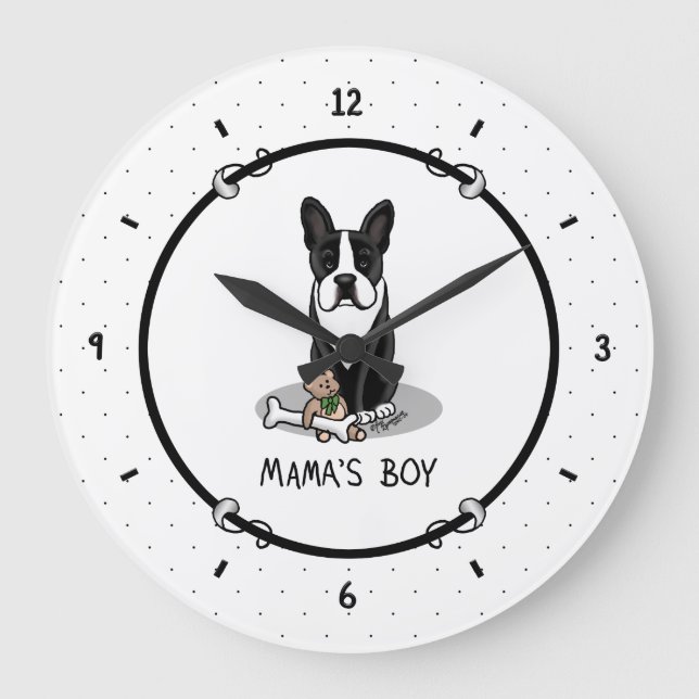 Cute Mama's Boy Boston Terrier (black) Dog Large Clock (Front)