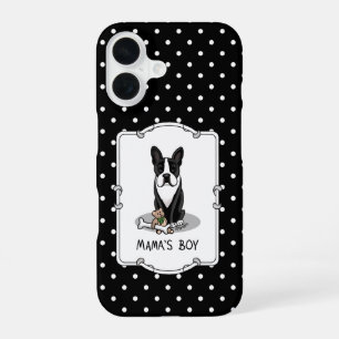 Cute Mama's Boy Boston Terrier (black) iPhone 16 Case