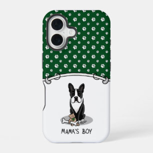 Cute Mama's Boy Boston Terrier (black) iPhone 16 Case