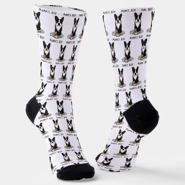 Cute Mama's Boy Boston Terrier (black) Socks (Angled)