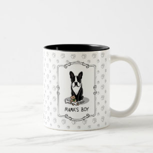 Cute Mama's Boy Boston Terrier (black) Two-Tone Coffee Mug