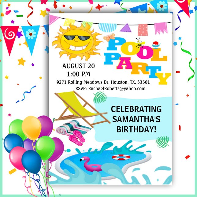 Cute Man In The Sun Birthday Pool Party  Invitatio Invitation (Creator Uploaded)
