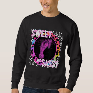 Cute Manatee 90s Nostalgia Rainbow Leopard Print T Sweatshirt