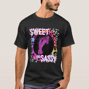 Cute Manatee 90s Nostalgia Rainbow Leopard Print T T-Shirt