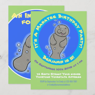 Cute manatee cartoon  invitation