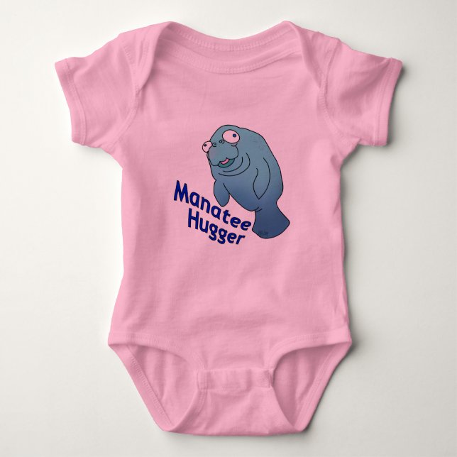 Cute Manatee Hugger Cartoon Animal Baby Bodysuit (Front)
