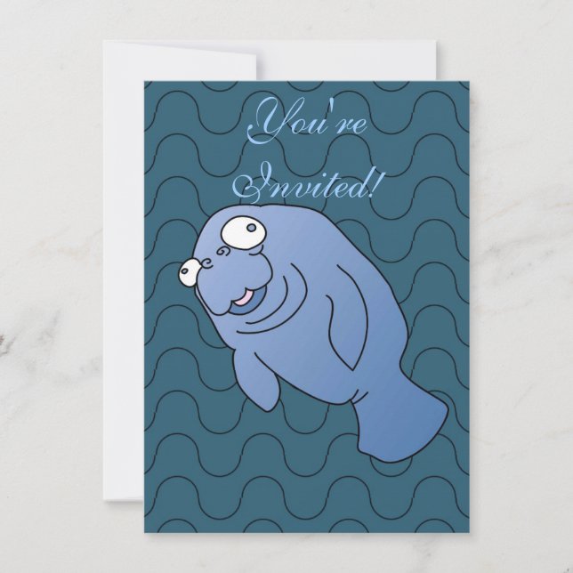 Cute Manatee Hugger Cartoon Animal Invitation (Front)
