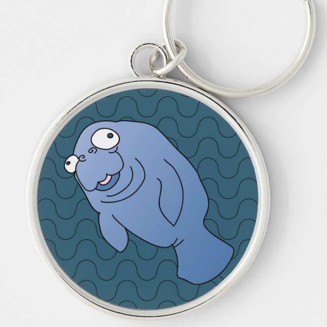 Cute Manatee Hugger Cartoon Animal Key Ring (Front)