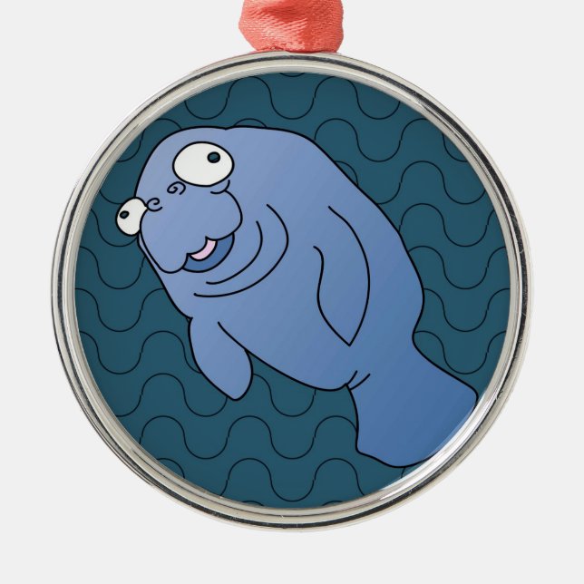 Cute Manatee Hugger Cartoon Animal Metal Ornament (Front)