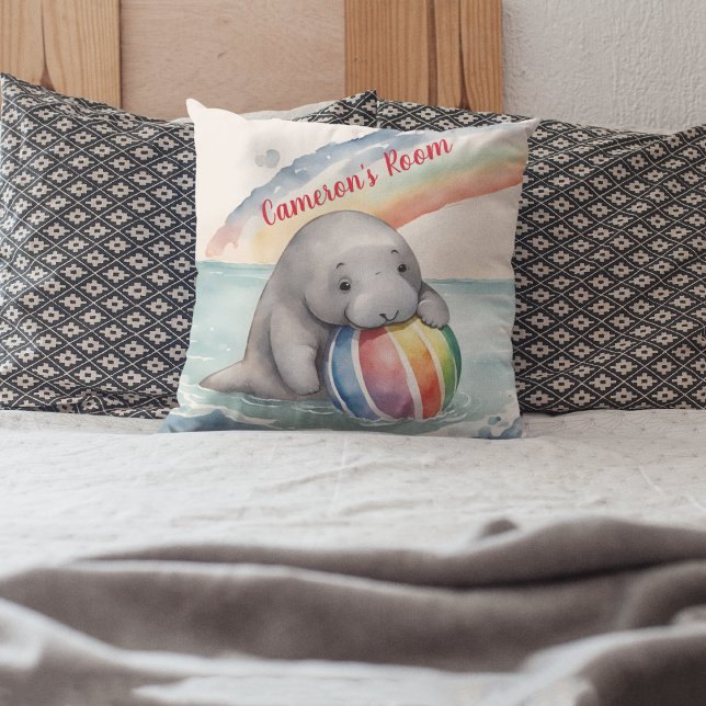 Cute Manatee Rainbow Personalised  Cushion (Creator Uploaded)