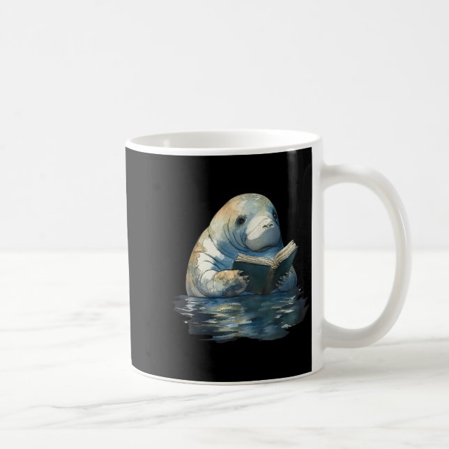 Cute Manatee Reading Book Bookworm Readers Manatee Coffee Mug (Right)