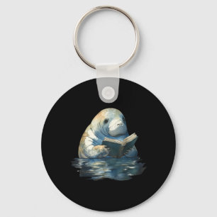 Cute Manatee Reading Book Bookworm Readers Manatee Key Ring