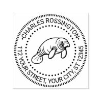 Cute Manatee Sea Cow #2 Round Name Return Address