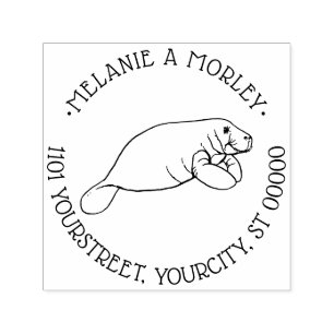 Cute Manatee Sea Cow Round Name Return Address Self-inking Stamp