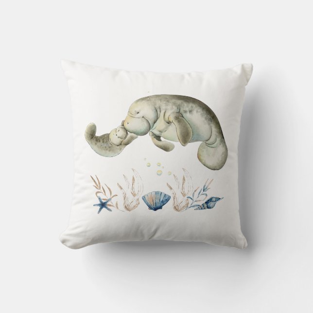 Cute Manatee Throw Pillow (Front)