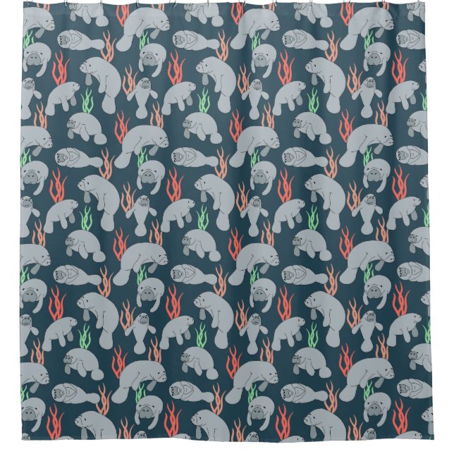 Cute Manatees Under the Sea Pattern Shower Curtain (Front)