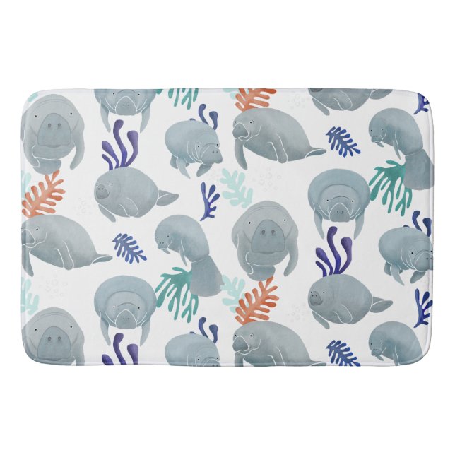 Cute Manatees With Bubbles Pattern  Bath Mat (Front)