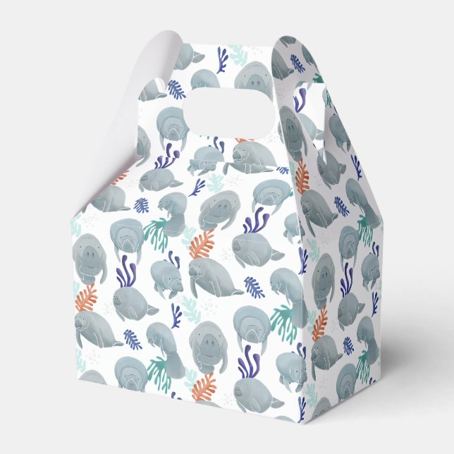Cute Manatees With Bubbles Pattern Favour Box (Front Side)