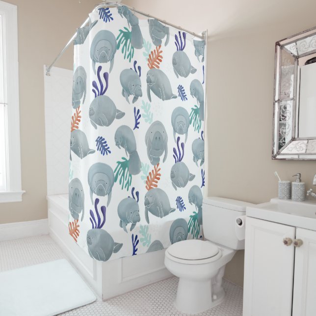 Cute Manatees With Bubbles Pattern  Shower Curtain (In Situ)
