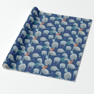 Cute Manatees With Bubbles Pattern Wrapping Paper