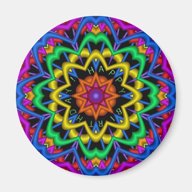 Cute Mandala Birthday magnet with Text (Front)