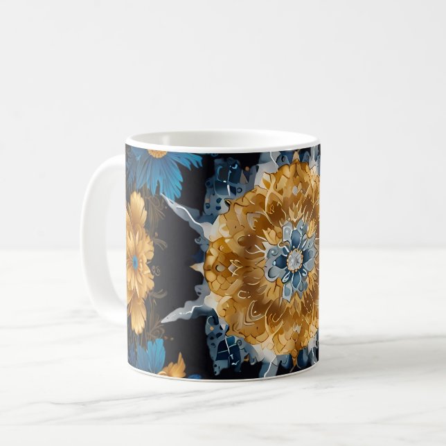 Cute Mandala Design on black with Gold & Silver  Coffee Mug (Front Left)