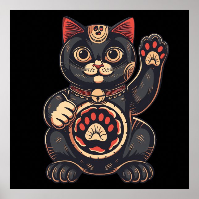  cute Maneki Neko cat print drawn Japanese  (Front)