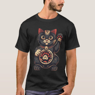 cute Maneki Neko cat print drawn Japanese T-Shirt