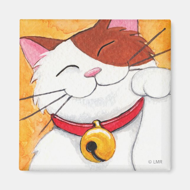Cute Maneki Neko Lucky Calico Cat Magnet (Front)