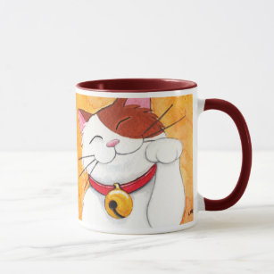 Cute Maneki Neko Lucky Calico Cat Mug