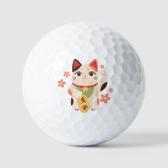 Cute Maneki Neko Lucky Cat Golf Balls (Front)