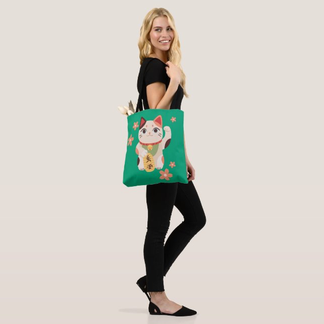 Cute Maneki Neko Lucky Cat Tote Bag (On Model)
