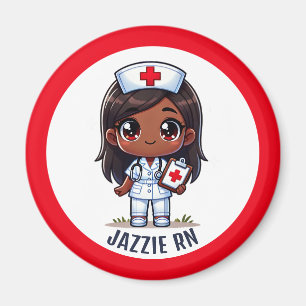 Cute Manga Black Nurse Brown Eyes Custom Magnet