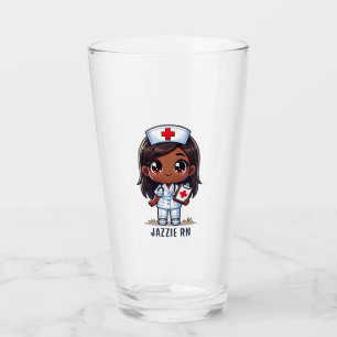 Cute Manga Black Nurse Brown Hair and Eyes Custom Glass