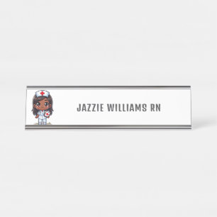 Cute Manga Black Nurse Personalised Desk Name Plate