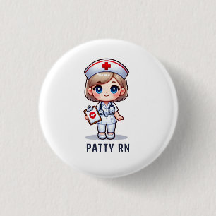 Cute Manga Blonde Nurse Caricature Personalised 3 Cm Round Badge