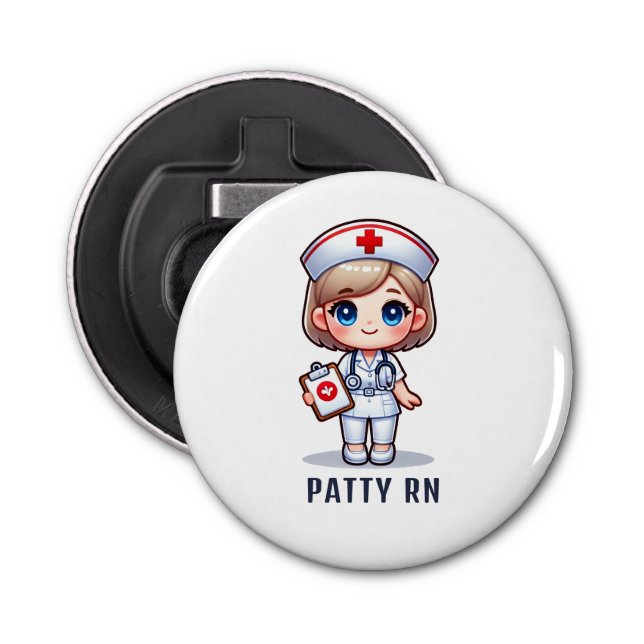 Cute Manga Blonde Nurse Caricature Personalised Bottle Opener (Front)