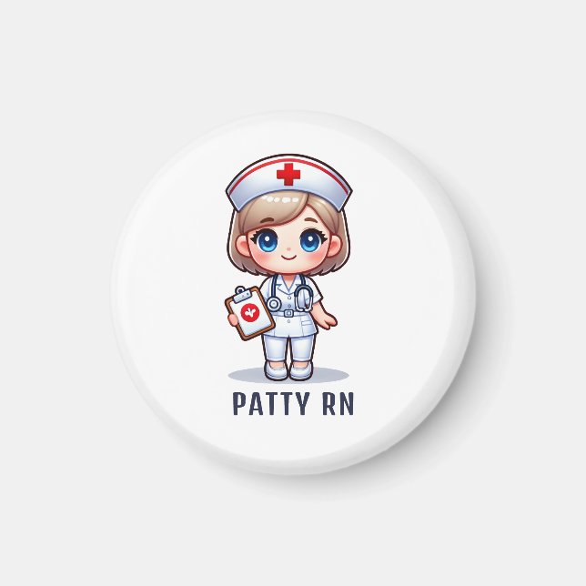 Cute Manga Blonde Nurse Caricature Personalised Magnet (Front)