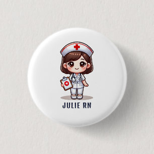 Cute Manga Brunette Nurse Caricature Personalised 3 Cm Round Badge