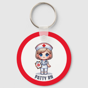 Cute Manga Nurse Blonde Hair Caricature Custom Key Ring