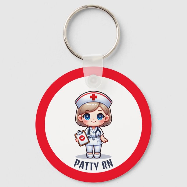 Cute Manga Nurse Blonde Hair Caricature Custom Key Ring (Front)